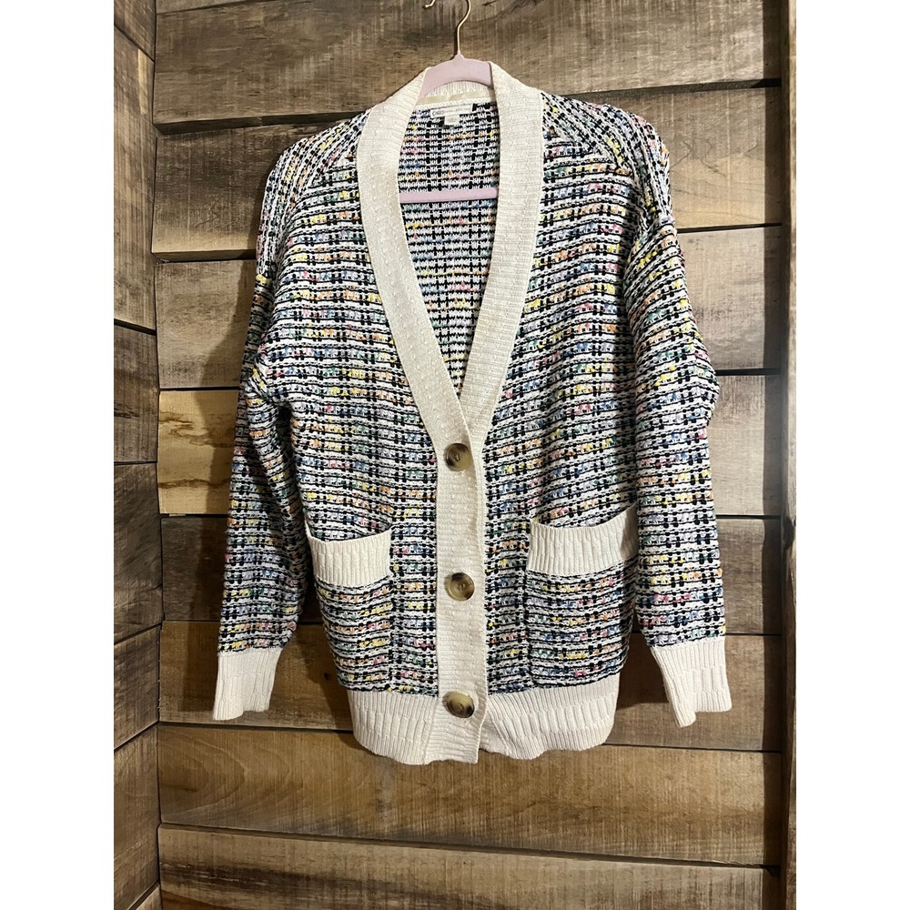 Cato Womens Multi Color Confetti Knit Button‎ Front Cardigan Sweater Cream Small